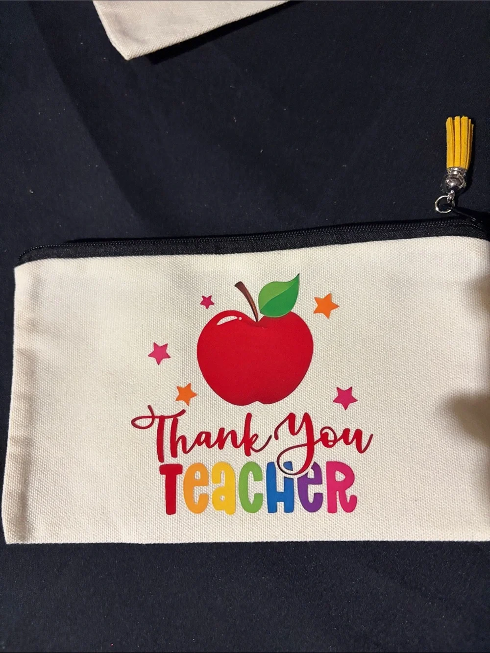 Teacher Appreciation Canvas Zipper Pouch - White with Multicolor Print